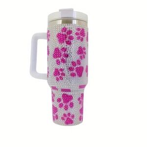 40 OZ Bling Tumbler w Handle Straw and Lid, Large Vacuum Insulated Leakproof